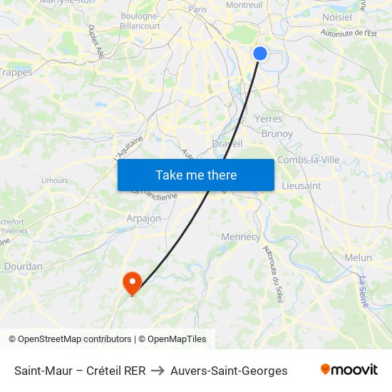 Saint-Maur – Créteil RER to Auvers-Saint-Georges map