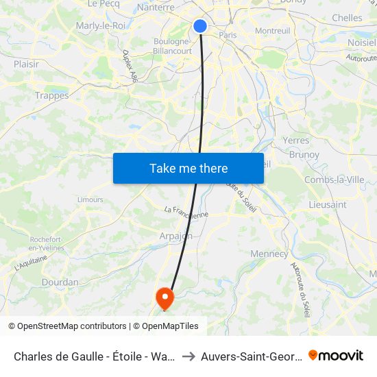 Charles de Gaulle - Étoile - Wagram to Auvers-Saint-Georges map