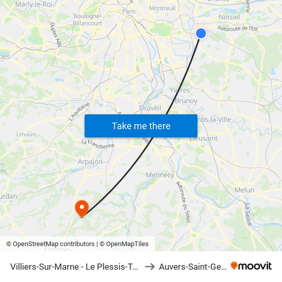Villiers-Sur-Marne - Le Plessis-Trévise RER to Auvers-Saint-Georges map