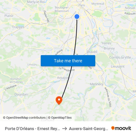 Porte D'Orléans - Ernest Reyer to Auvers-Saint-Georges map
