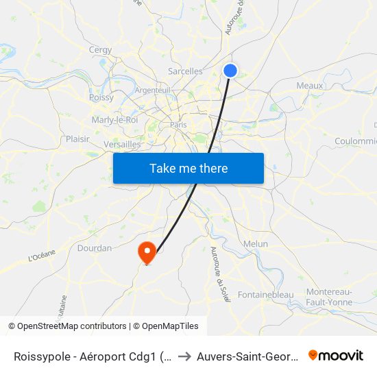 Roissypole - Aéroport Cdg1 (G1) to Auvers-Saint-Georges map