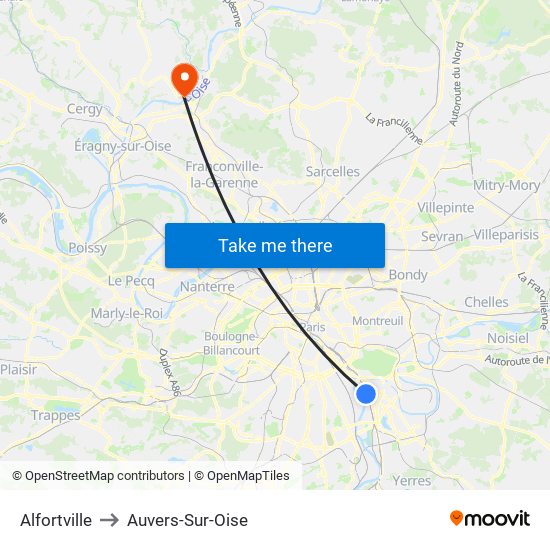 Alfortville to Auvers-Sur-Oise map