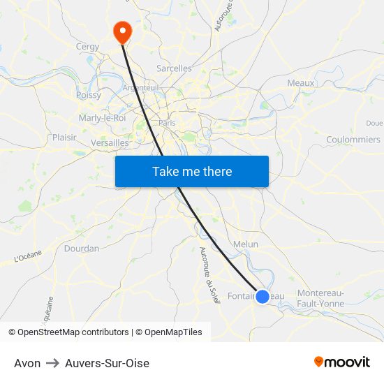 Avon to Auvers-Sur-Oise map