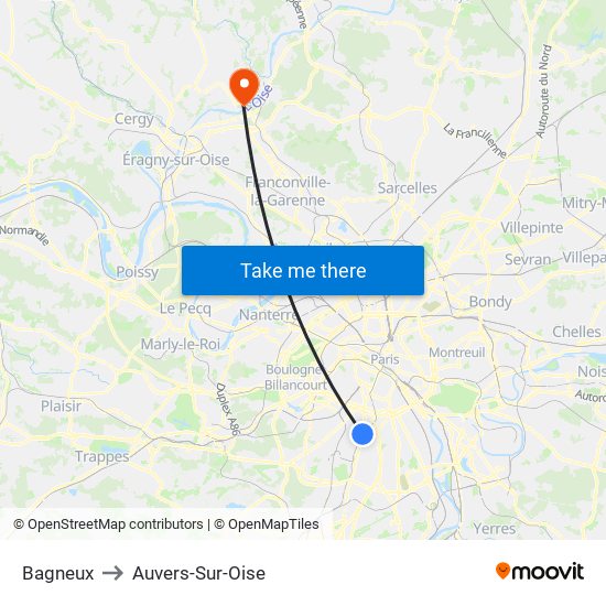 Bagneux to Auvers-Sur-Oise map