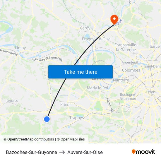 Bazoches-Sur-Guyonne to Auvers-Sur-Oise map