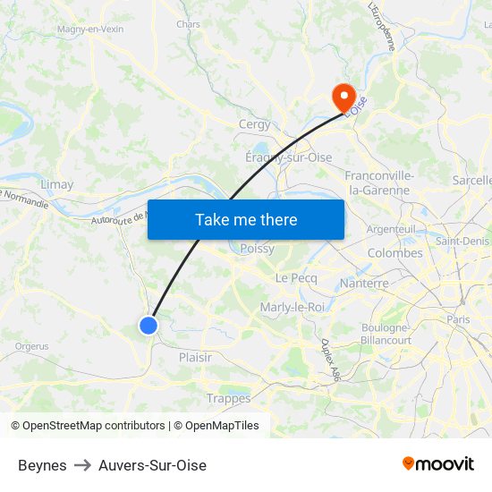Beynes to Auvers-Sur-Oise map