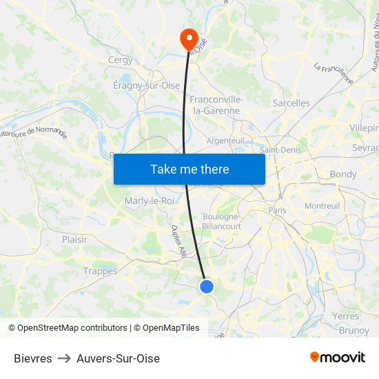 Bievres to Auvers-Sur-Oise map