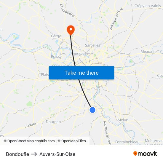 Bondoufle to Auvers-Sur-Oise map