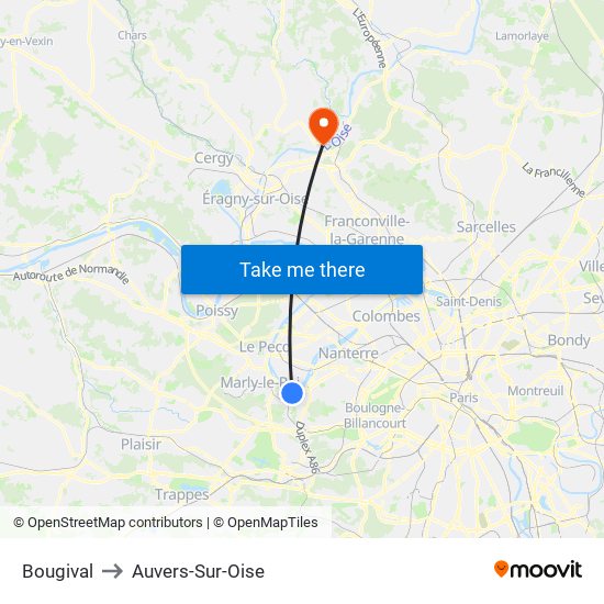 Bougival to Auvers-Sur-Oise map