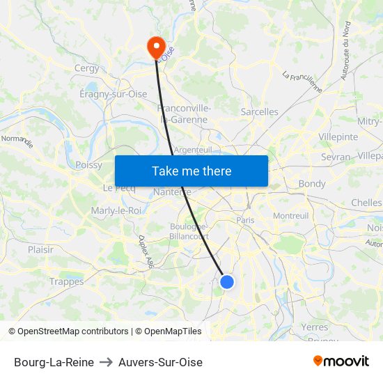 Bourg-La-Reine to Auvers-Sur-Oise map