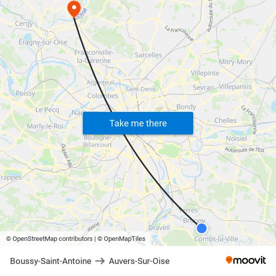 Boussy-Saint-Antoine to Auvers-Sur-Oise map