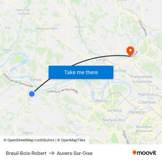 Breuil-Bois-Robert to Auvers-Sur-Oise map