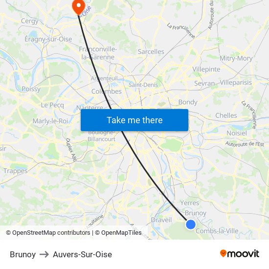 Brunoy to Auvers-Sur-Oise map