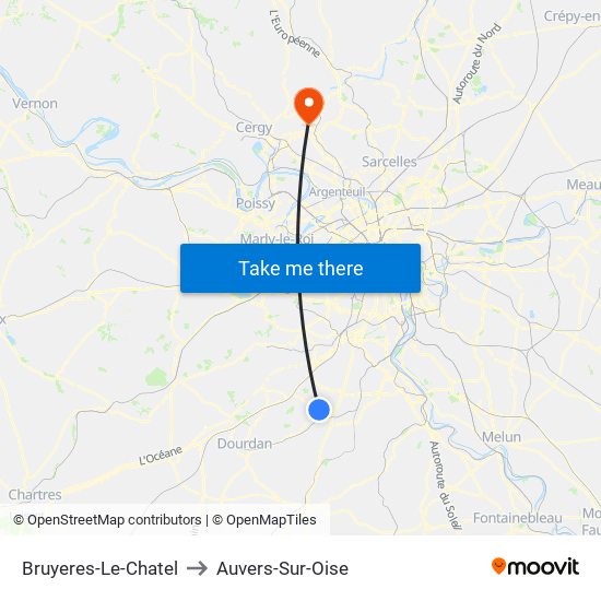 Bruyeres-Le-Chatel to Auvers-Sur-Oise map