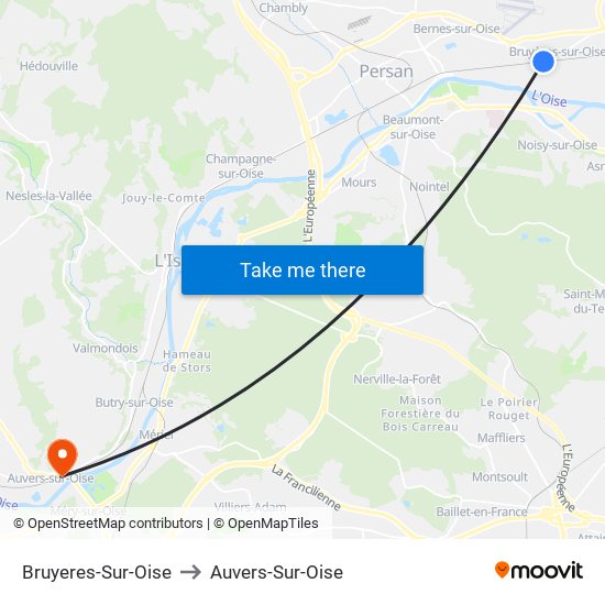 Bruyeres-Sur-Oise to Auvers-Sur-Oise map
