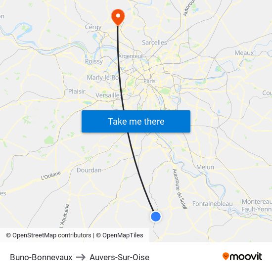 Buno-Bonnevaux to Auvers-Sur-Oise map