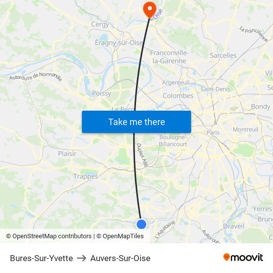 Bures-Sur-Yvette to Auvers-Sur-Oise map