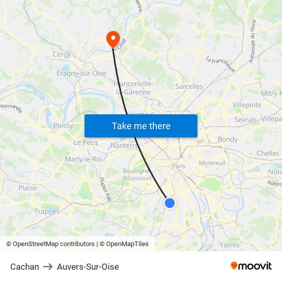 Cachan to Auvers-Sur-Oise map