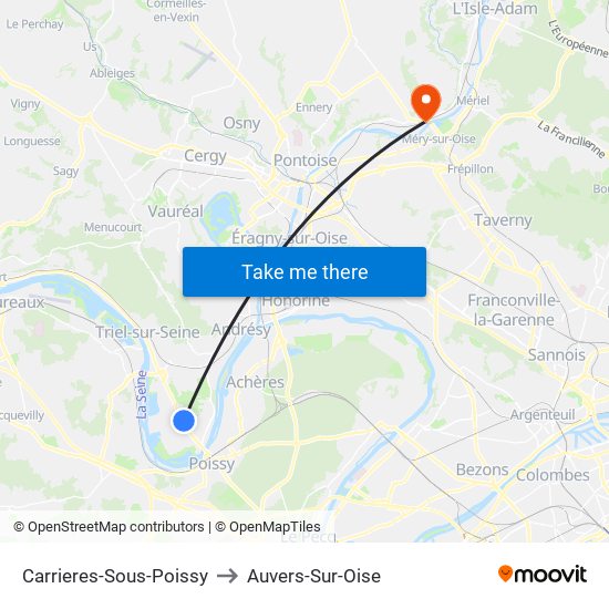 Carrieres-Sous-Poissy to Auvers-Sur-Oise map