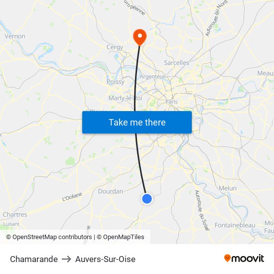Chamarande to Auvers-Sur-Oise map