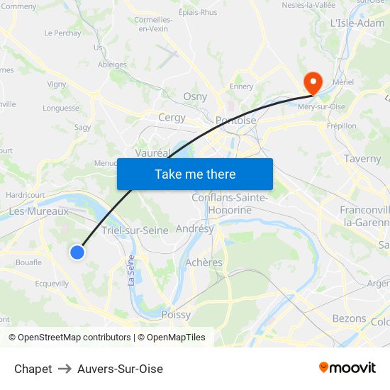 Chapet to Auvers-Sur-Oise map