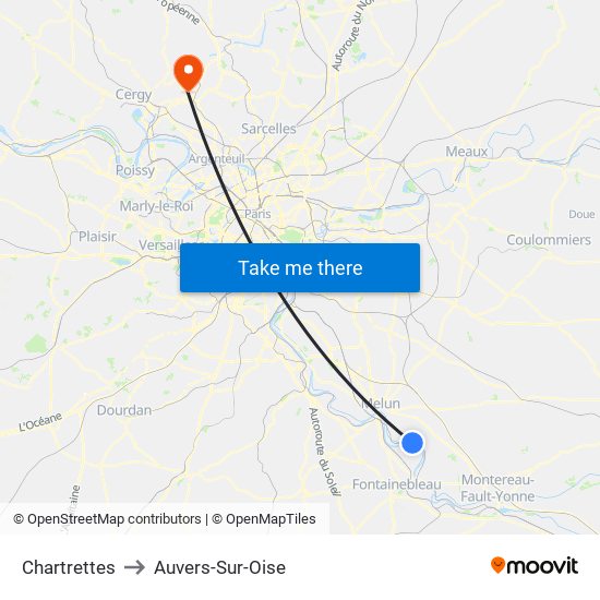 Chartrettes to Auvers-Sur-Oise map