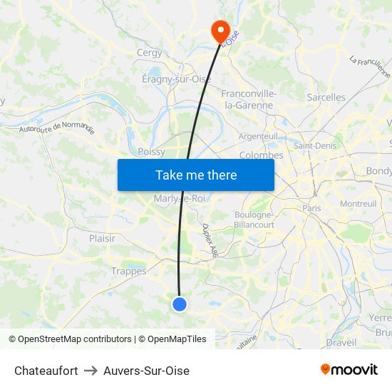 Chateaufort to Auvers-Sur-Oise map