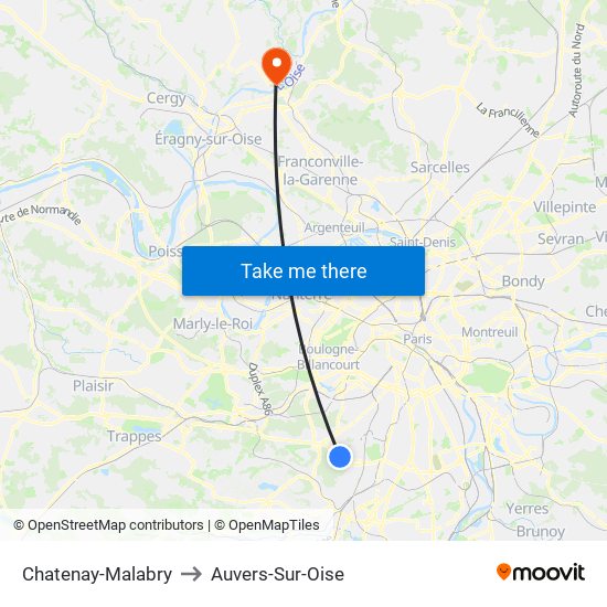 Chatenay-Malabry to Auvers-Sur-Oise map