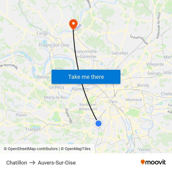 Chatillon to Auvers-Sur-Oise map