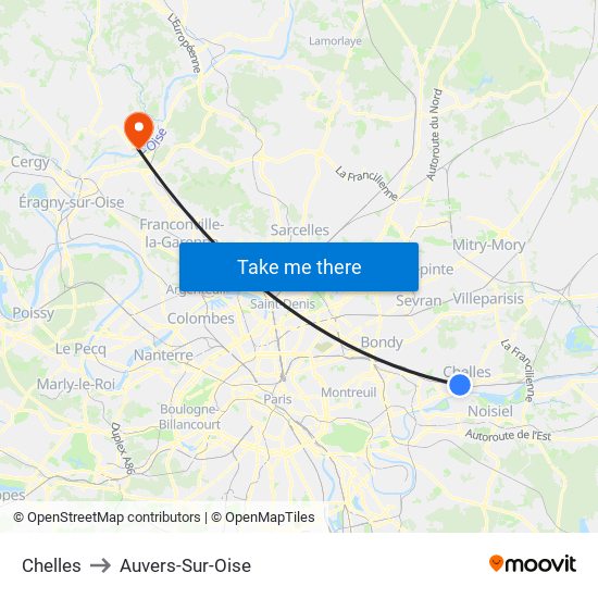 Chelles to Auvers-Sur-Oise map