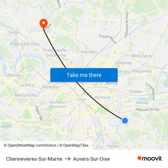 Chennevieres-Sur-Marne to Auvers-Sur-Oise map
