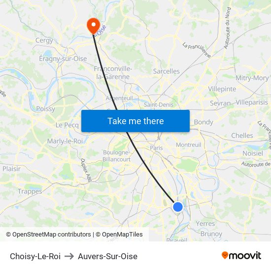 Choisy-Le-Roi to Auvers-Sur-Oise map