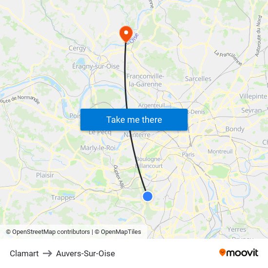 Clamart to Auvers-Sur-Oise map