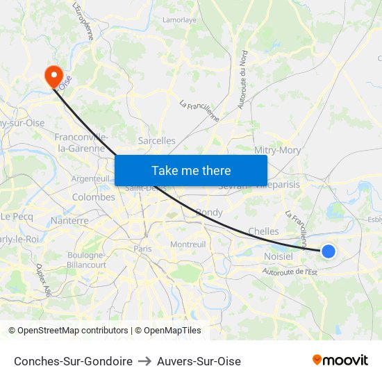Conches-Sur-Gondoire to Auvers-Sur-Oise map