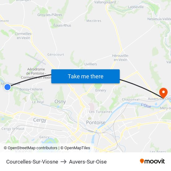 Courcelles-Sur-Viosne to Auvers-Sur-Oise map