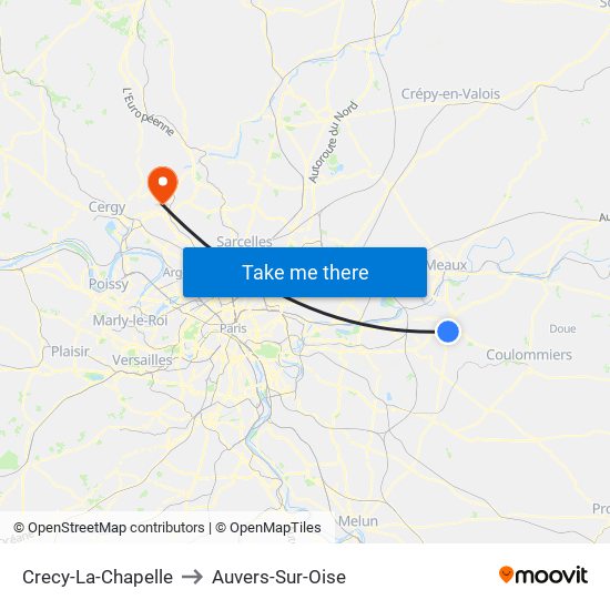 Crecy-La-Chapelle to Auvers-Sur-Oise map