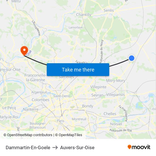 Dammartin-En-Goele to Auvers-Sur-Oise map