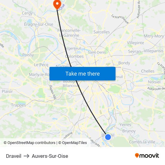 Draveil to Auvers-Sur-Oise map