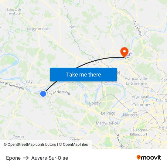 Epone to Auvers-Sur-Oise map