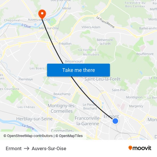 Ermont to Auvers-Sur-Oise map