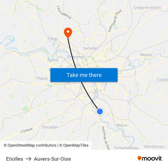 Etiolles to Auvers-Sur-Oise map