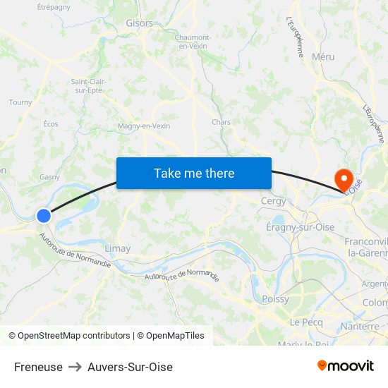 Freneuse to Auvers-Sur-Oise map