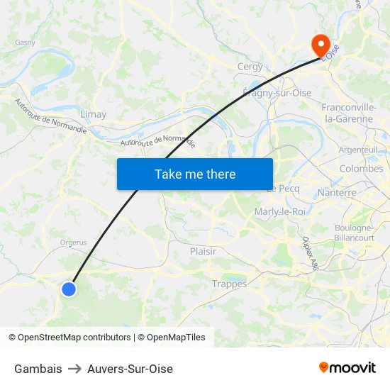 Gambais to Auvers-Sur-Oise map