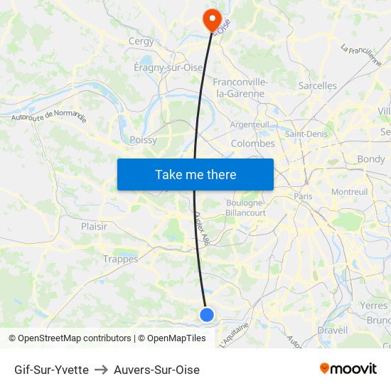 Gif-Sur-Yvette to Auvers-Sur-Oise map