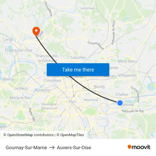 Gournay-Sur-Marne to Auvers-Sur-Oise map