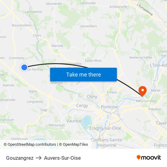 Gouzangrez to Auvers-Sur-Oise map