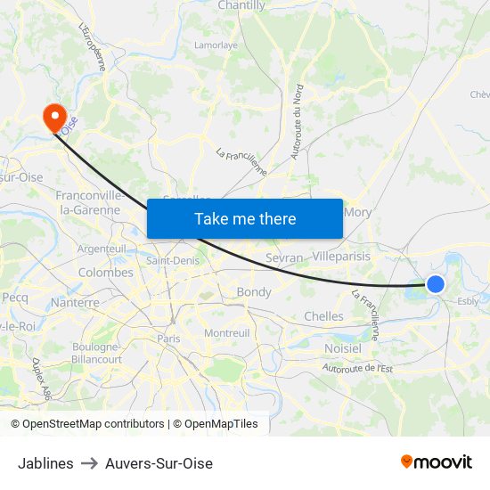 Jablines to Auvers-Sur-Oise map