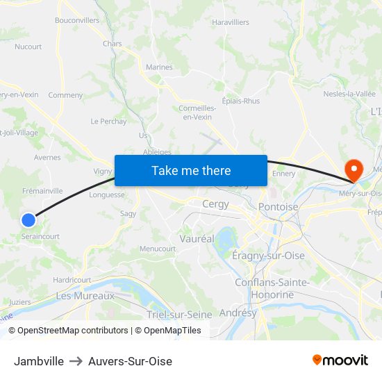 Jambville to Auvers-Sur-Oise map