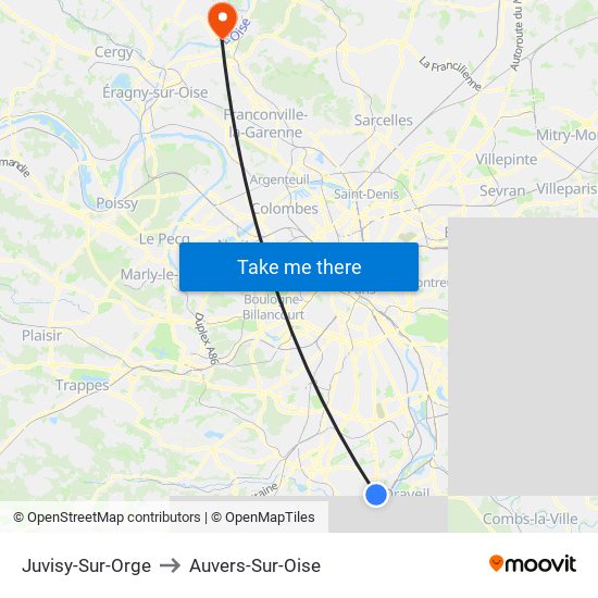 Juvisy-Sur-Orge to Auvers-Sur-Oise map