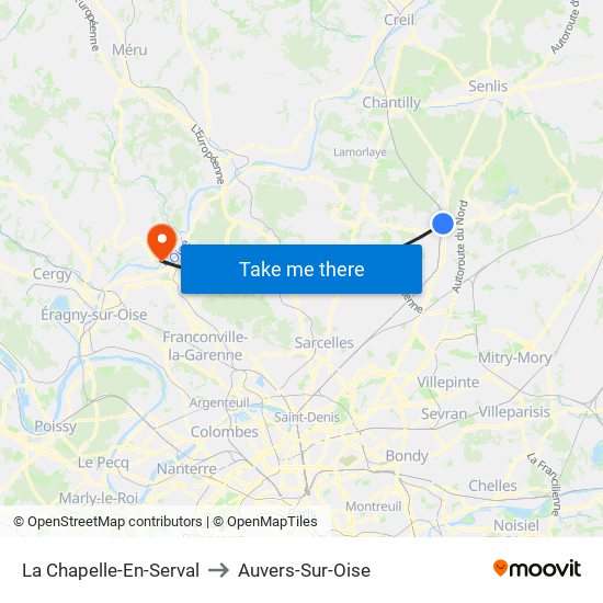 La Chapelle-En-Serval to Auvers-Sur-Oise map
